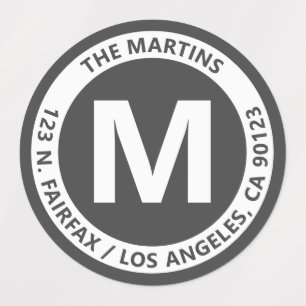 Very Bold Modern Grey & White Monogram & Text Etiketten
