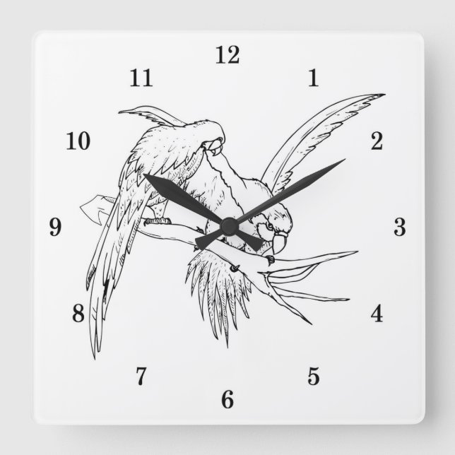 Very Cool Parrots Wall Clock Quadratische Wanduhr (Vorderseite)