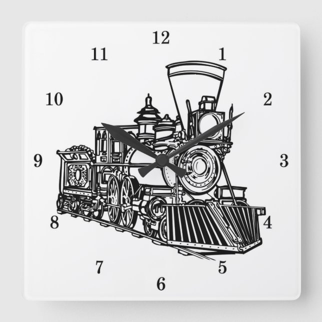 Very Cool Vintage Train Wall Clock Quadratische Wanduhr (Vorderseite)