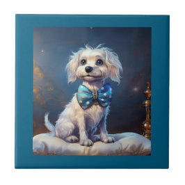 Very Cute Lil Doggie With Blue Bow Tie Fliese