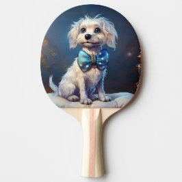 Very Cute Lil Doggie With Blue Bow Tie Tischtennis Schläger