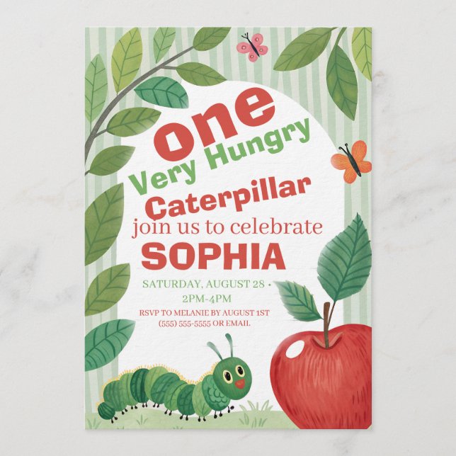 Very Hungry Caterpillar Birthday Einladung (Vorderseite)