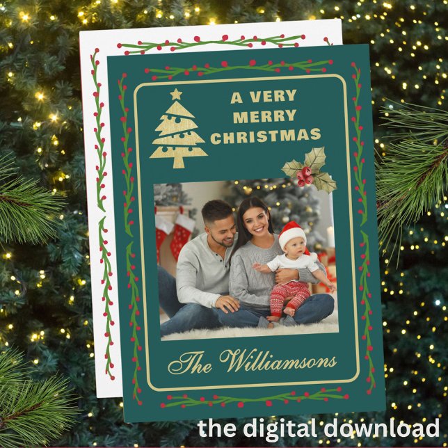 Very Merry Christmas Two Photo Feiertagskarte (Von Creator hochgeladen)