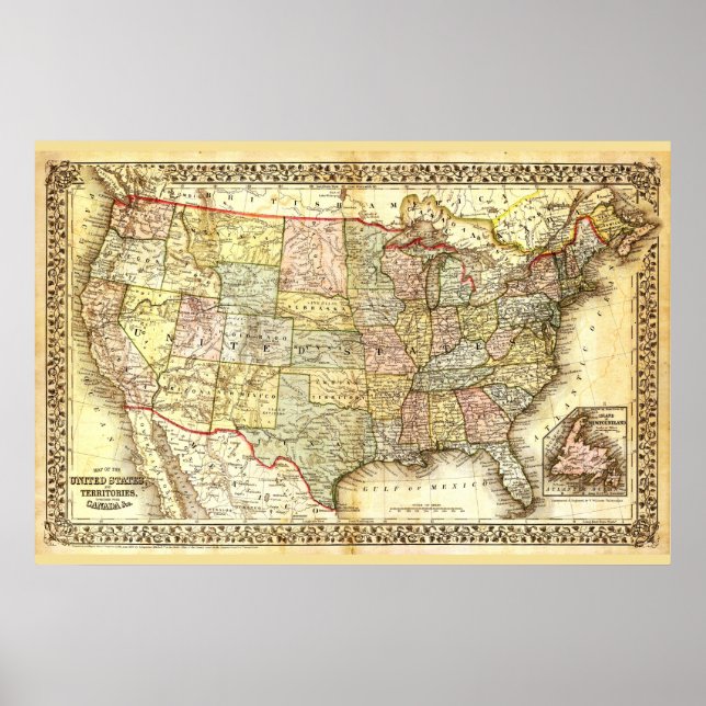 Very Old Map of the United States of America  Poster (Vorne)