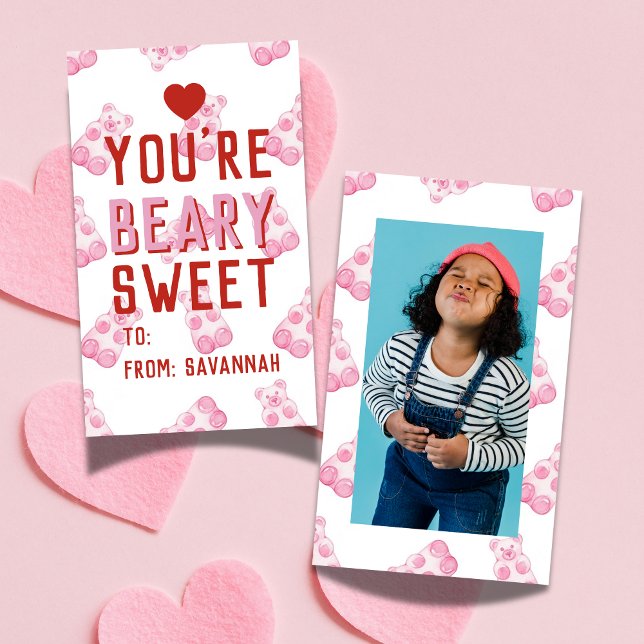 Very Sweet Pink Bear Valentine's Classroom Card Mitteilungskarte (Share this You're Beary Sweet Pink Bear Valentine's Classroom Note Card! )