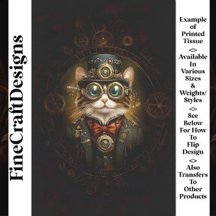 Verzaubernd süße Steampunk-Katze G6 Decoupage Seidenpapier