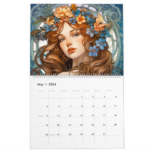 Verzaubernde Eleganz: Art Nouveau Mädchen Kalender