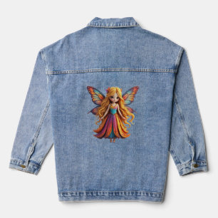 Verzaubernde Fantasy-Fee mit farbenfrohen Flügeln Jeansjacke