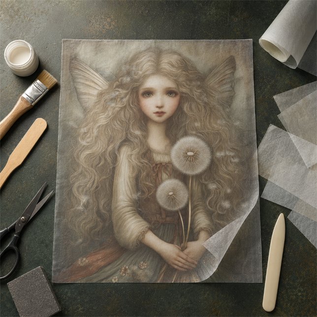 Verzaubernde Fee mit Löwenzahn Fantasy-Kunst Seidenpapier (Von Creator hochgeladen)