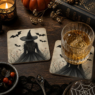 Verzaubernde Halloween-Hexe Rechteckiger Pappuntersetzer