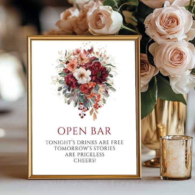 Verzaubernde Herbstgrünfläche Open Bar 8x10 Schild (Enchanting Autumn Greenery Open Bar 8x10 Sign

)