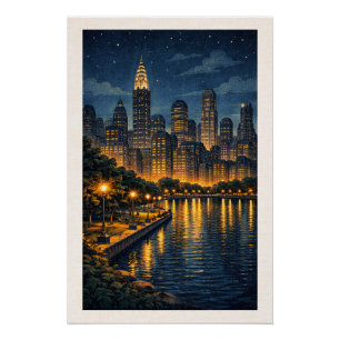Verzaubernde Metropole-Skyline Nacht Stadtansicht Poster