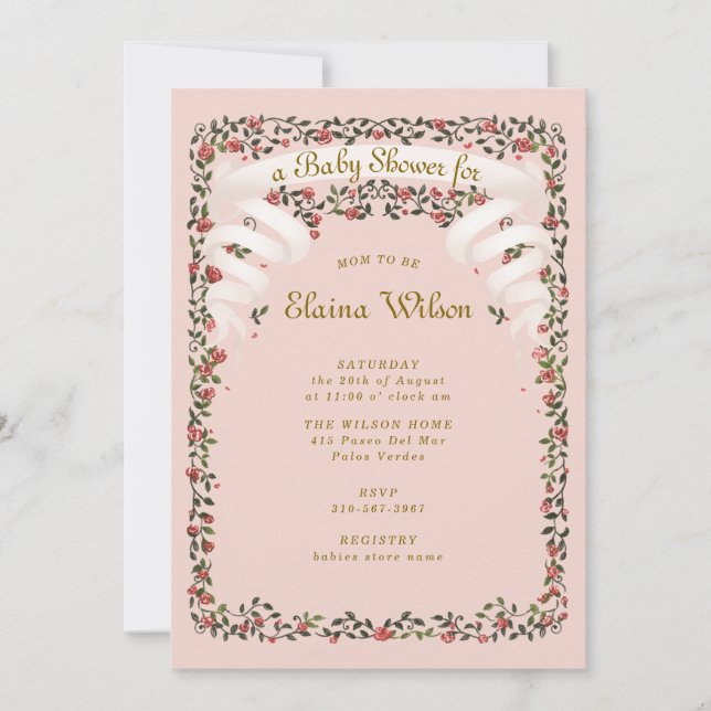 Verzaubernde Ribbons und Rose Pink Baby Shower Einladung (Vorderseite)