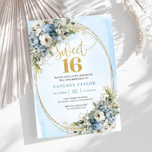 Verzaubernde staubblaue Blumen-Sweet-Sixteen-Einla Einladung