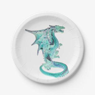 Verzaubernder Himmelblauer Drache Fantasy Mystisch Pappteller