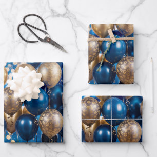Verzauberndes blaues und goldenes Geschenkpapier Set