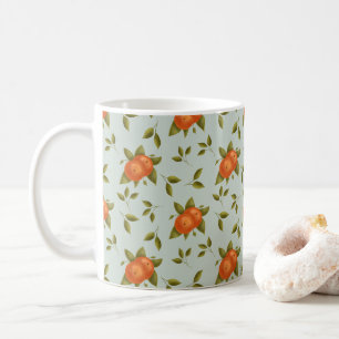 Verzauberndes Orangenmuster auf hell türkisem Hint Kaffeetasse