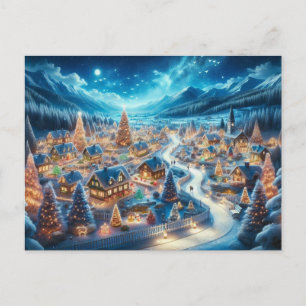 Verzauberndes Weihnachtsdorf bei Nacht Postkarte