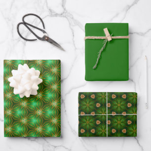 Verzaubert Grün- und Golddekoration Geschenkpapier Set