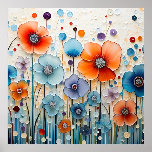 Verzauberte blühende Wiesen-Wildblumen Poster (Vorne)