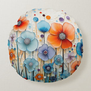 Verzauberte blühende Wiesen-Wildblumen Rundes Kissen