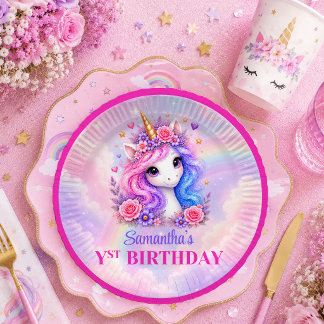 Verzauberte Einhorn Farbige Pastell Mädchen Geburt Pappteller