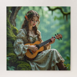 Verzauberte Elfenfee, die Ukulele spielt