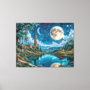 Verzauberte Fantasie-Landschaft mit mondbeschienen Leinwanddruck