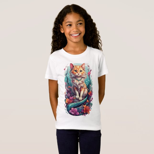 Verzauberte Fantasien: Whimsical Mermaid Cat T-Shirt (Vorne ganz)