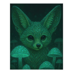 Verzauberte Fox & Biolumineszente Pilze Fairycore Fotodruck