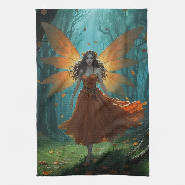 Verzauberte Herbstfee Erntedankfest Fantasy Kunst Geschirrtuch (Vertikal)