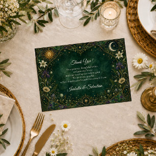 Verzauberte himmlische Art Nouveau-Hochzeit Dankeskarte