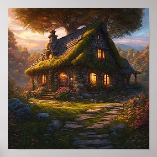 Verzauberte Hütte Hütte Märchen Poster (Vorne)