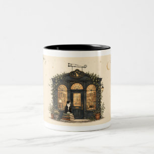 Verzauberte Katzenbuchhandlung unter dem mondbesch Zweifarbige Tasse