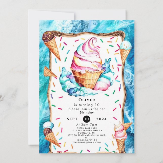 Verzauberte Kids Cone Ice Cream Geburtstag Einladung (Vorderseite)