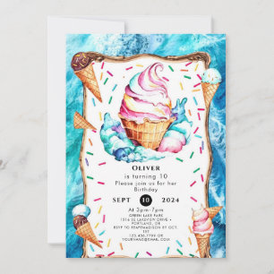 Verzauberte Kids Cone Ice Cream Geburtstag Einladung