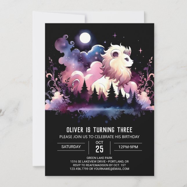 Verzauberte Kinder Löwe Geburtstag Einladung (Vorderseite)