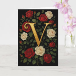 Verzauberte Kletterrosen Anfangsbuchstabe „V“ Karte