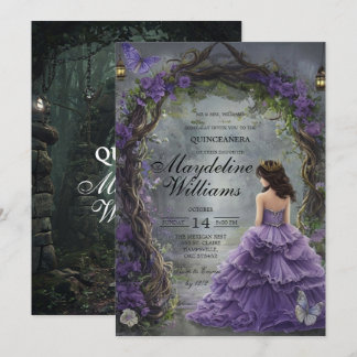 Verzauberte lila Quinceañera-Einladung Märchenhaft Einladung
