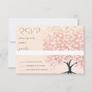 Verzauberte Märchen-Rosa-Herz-Blatt-Baum-Hochzeit RSVP Karte