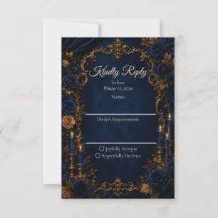 Verzauberte Mitternachts-Herbst-Eleganz-Hochzeit RSVP Karte