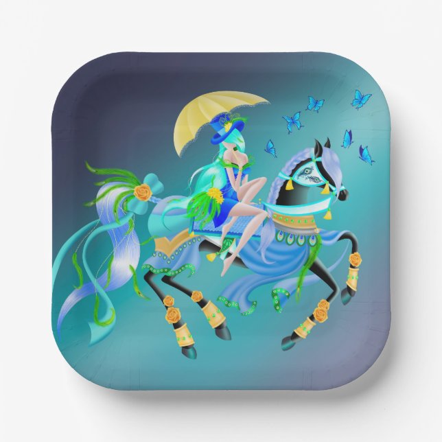 Verzauberte Pferdereiten Pappteller (Vorderseite)