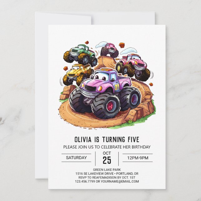 Verzauberte Räder Monster Truck Geburtstag Einladung (Vorderseite)