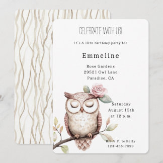 Verzauberte rosa Blume Owl Geburtstag Einladung