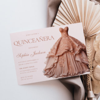 Verzauberte Rose Gold Dress Gown Quinceanera Einladung