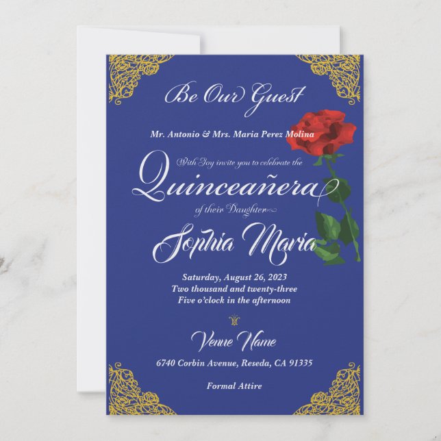 Verzauberte Rose Quinceanera Einladung (Vorderseite)