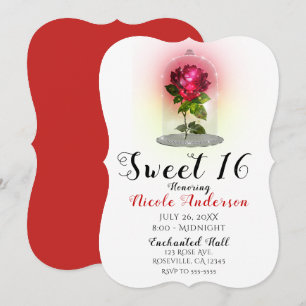 Verzauberte rote Rose funkelnde Sweet 16 Geburtsta Einladung