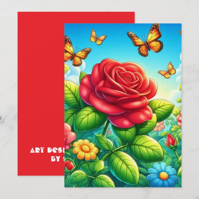 Verzauberte Schmetterlinge und Rose Einladung (Vorne/Hinten)
