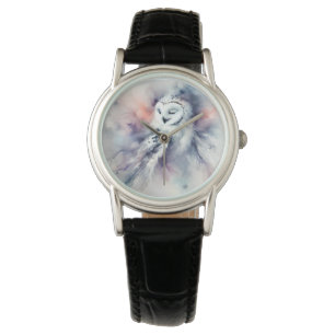 Verzauberte Schnee-Eule in Aquarell Armbanduhr