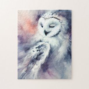 Verzauberte Schneeeule in Aquarell